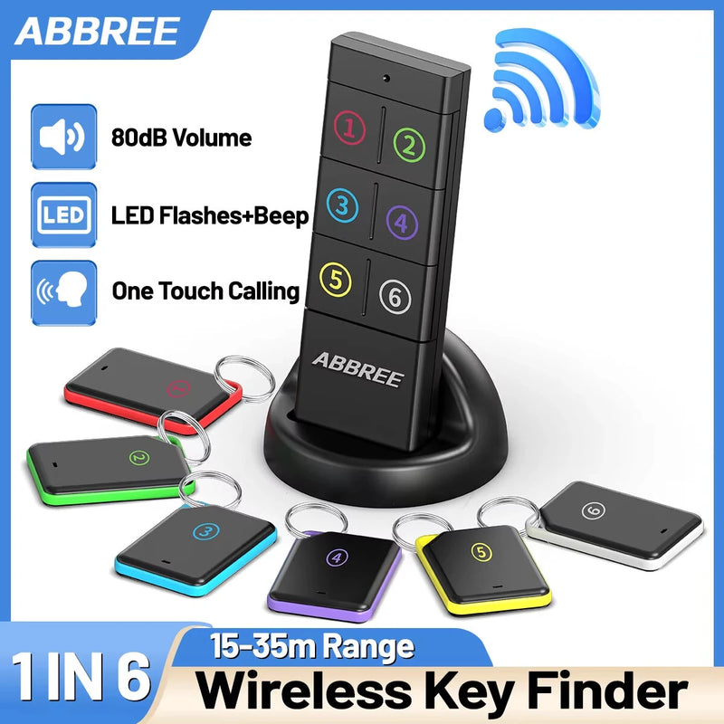 ABBREE KF-106 Wireless Key Finder RF Key Locator Anti-loss Devices Pet Wallet Tracker Remote Control 1 RF Transmitter 6 Receiver for Child and Old