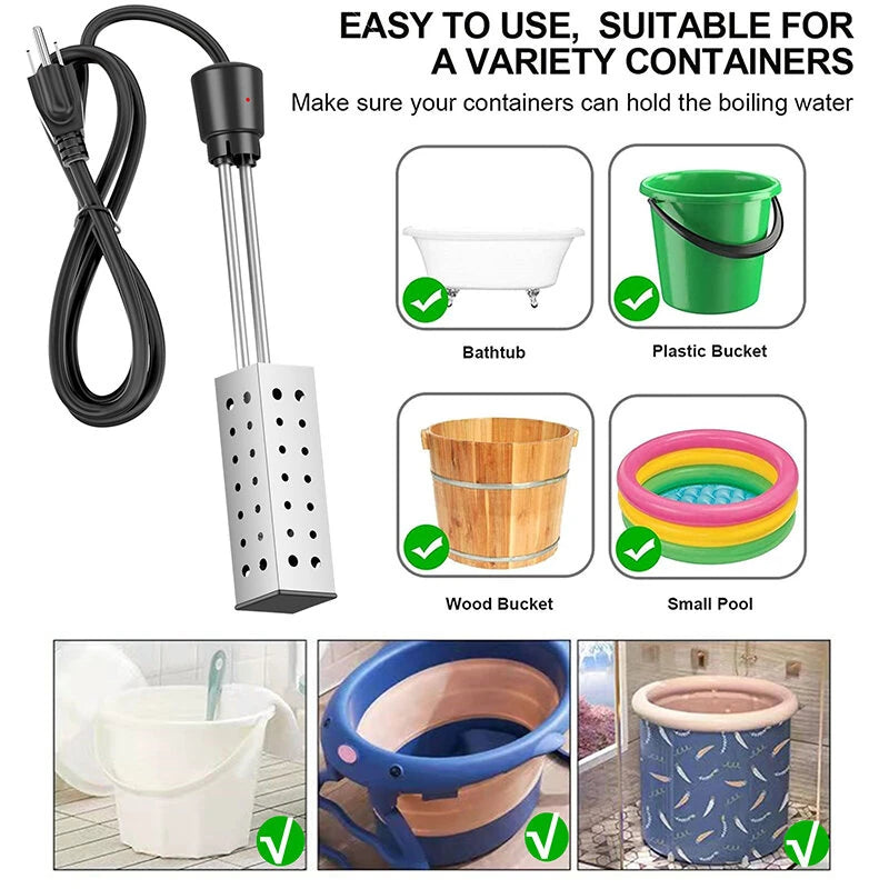 220V Immersion Water Heater 3000W Hot Tub Water Heater with Stainless Steel Shield and Hanging Head for Inflatable Pool Heater Home Tank Travel Winter Kids Pool