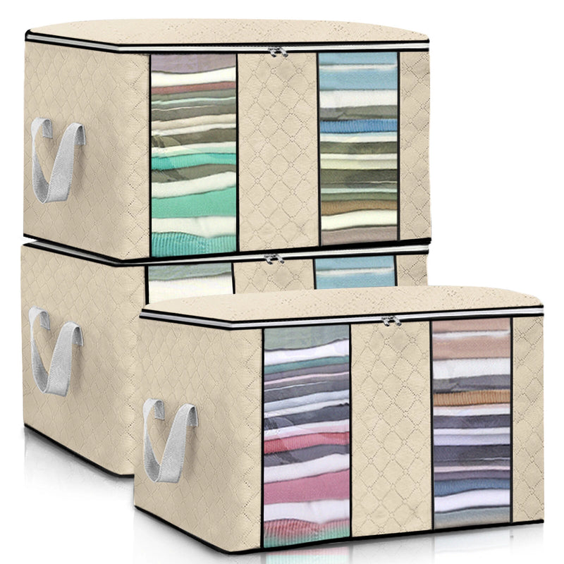 KING DO WAY 3PCS Clothes Storage Bag Non-woven Fabric Two-window Foldable Storage Bag