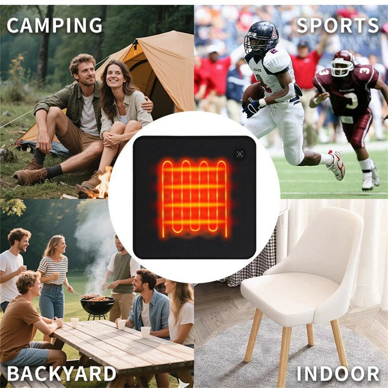 IPRee USB Heated Stadium Seat Cushion with 3 Adjustable Temperature Levels & 10H Auto Shut-Off - Portable Foldable Heating Pad for Sports Events, Outdoor Activities, Hiking, Office, Fishing, Home Travel