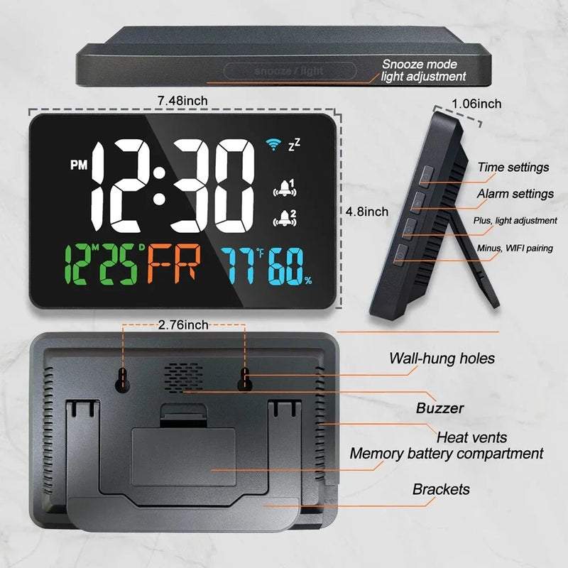 LED Graffiti Clock Automatic Time Calibration Wifi Temperature And Humidity Atomic Clock Mirror Clock  Four Levels of Brightness Adjustment