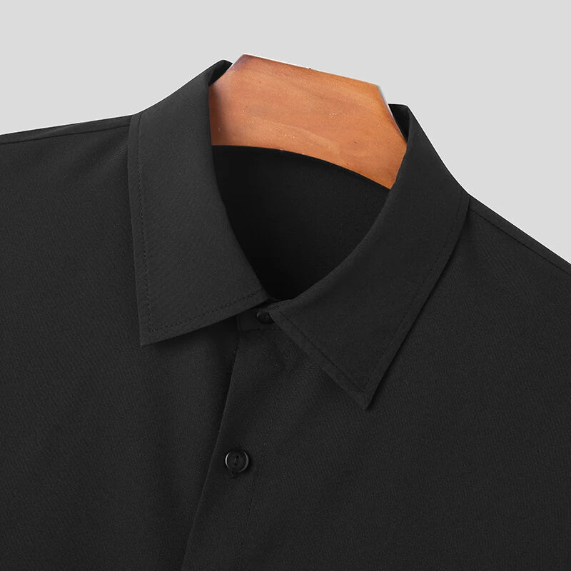 INCERUN Men's Casual Black Shirt, Button Up Long Sleeve Shirt, Chic Retro Lapel Loose Batwing Sleeve Shirt for Men