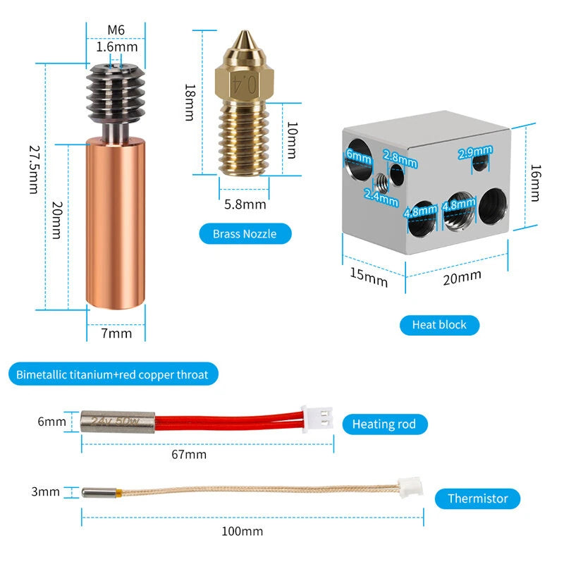 KINGROON For Anycubic Kobra 2 Series Hot End Kit Brass Nozzle Aluminum Block High-Temperature Resistance 300C Smooth Feeding High Precision