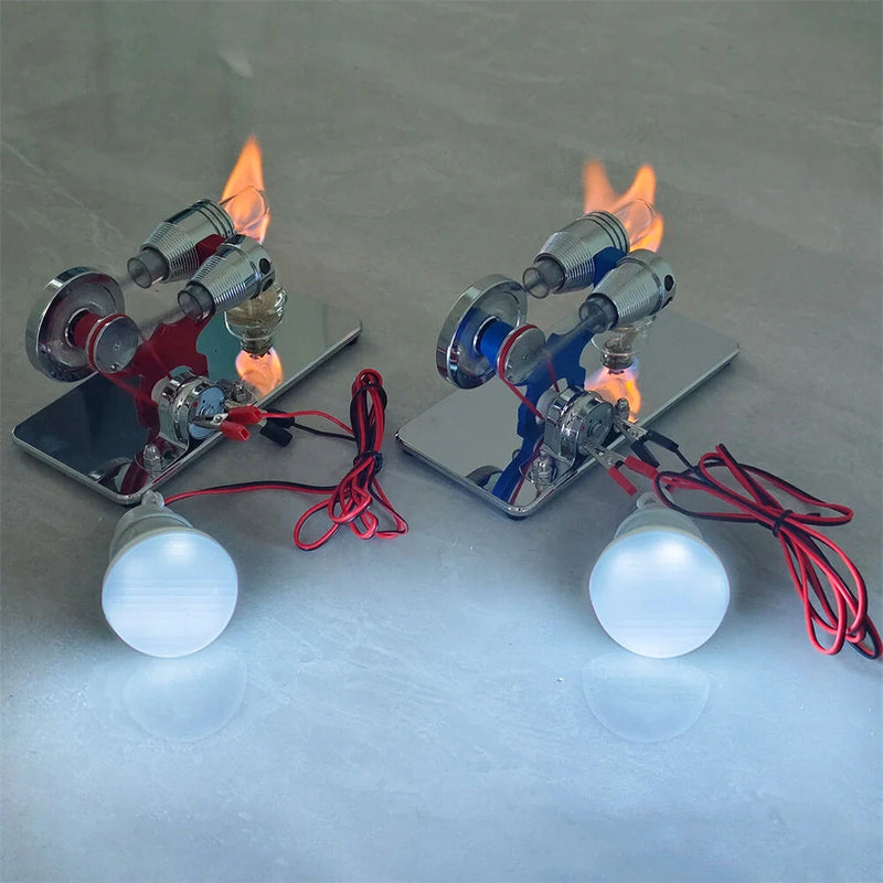 LL-015 -Type Mirror-Reflective Thermal Hot Air Stirling Engine Generator Model with LED Bulb Science Discovery Education STEM Toy