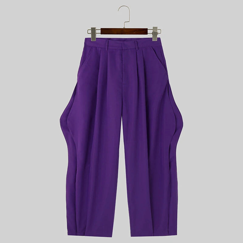 INCERUN Mens Pant Casual Chic Irregular Hem Pants for Fashion-forward Men Party Trousers