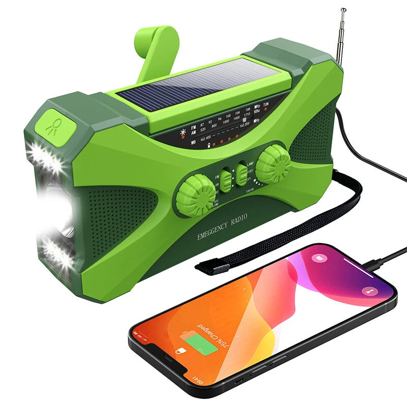 10000mAh Emergency Flashlight Torch Power Bank Solar Radio with Flashlight Aste Solar Hand Crank USB AM FM NOAA Weather Radios Home Outdoor Emergency Equipment