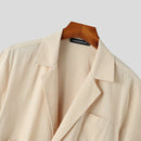 INCERUN Men's Shirt Solid Color Lapel Shirt Casual Lace Up Short Sleeve Top Summer Daily Male Clothing