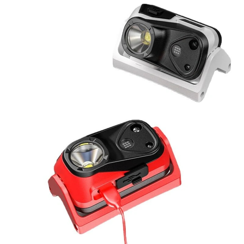 Portable Mini Smart Sensor LED Headlamp USB Rechargeable Super Bright Running Cycling Head Light Red Warning Light Waterproof Lantern Illuminator Lamp