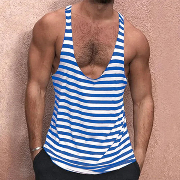 INCERUN Mens Striped U-Neck Sleeveless Casual Vest Simple Gym Sports Tank Top