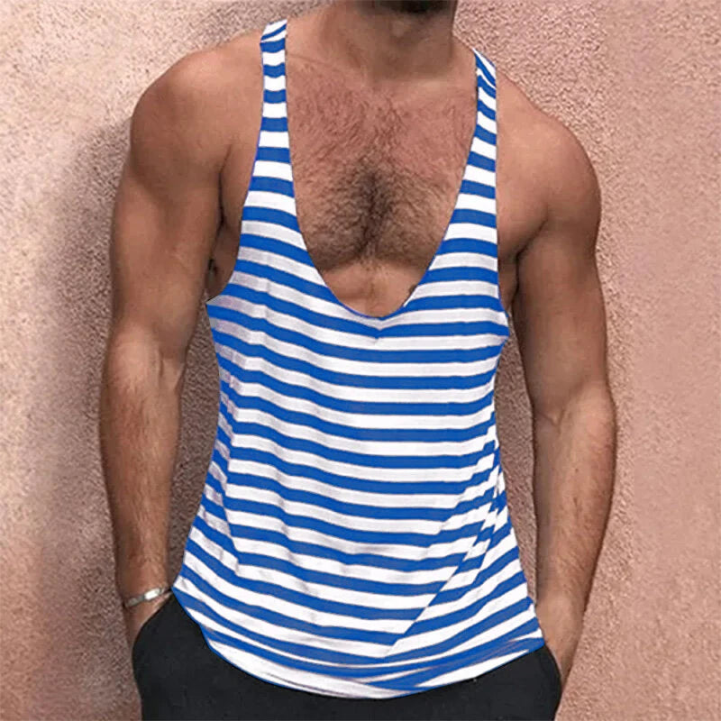 INCERUN Mens Striped U-Neck Sleeveless Casual Vest Simple Gym Sports Tank Top