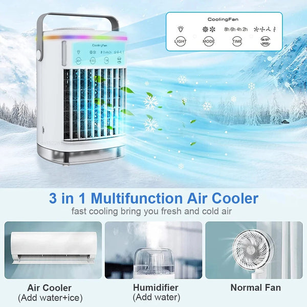 Mini Air Conditioner 700ml High-Capacity USB Cooling Fan with Four-Speed Wind Setting Mood Lighting and Natural Wind Mode Ideal for Bedroom Cooling and Air Humidification