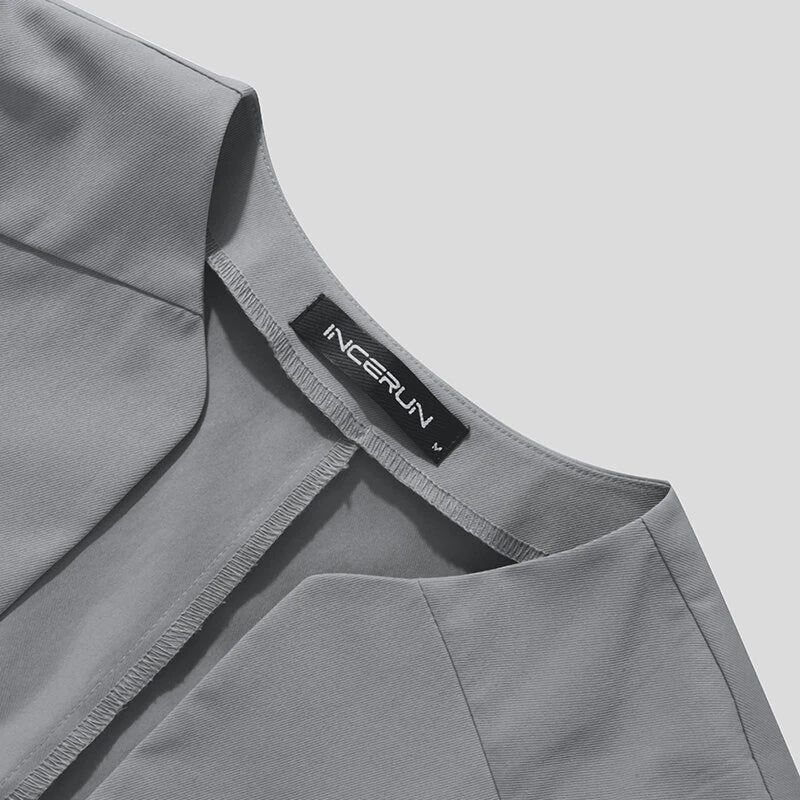 INCERUN Mens Blazer Simple Fashion Design Cut Off Suits Coats Solid Color Long Sleeve Blazer Casual Male Clothing Top