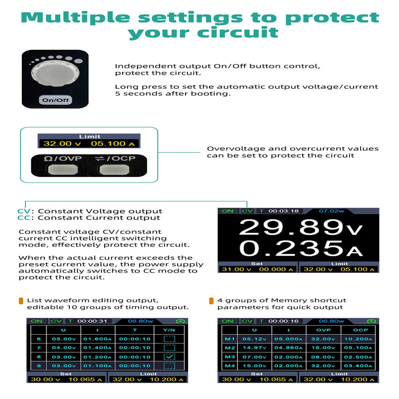 OWON SPM Programmable DC Power Supply SPM6103 SPM6053 SPM6103 SPM3103 150W/300W 60V/10A 60V/5A 2.8" LCD 10mV/1mA Resolution Digital Voltage Regulator Switch SPE3103 110V/220V