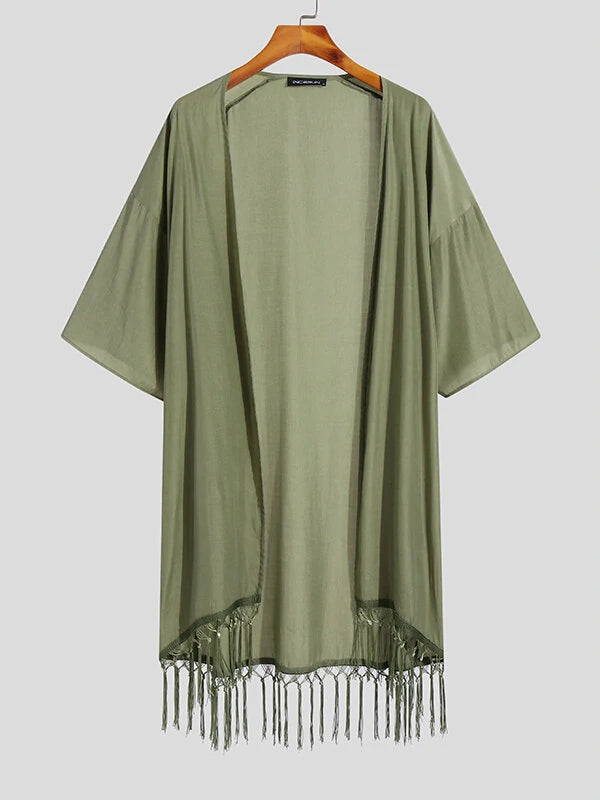 Mens Fringe Hem Half Sleeve Cardigan