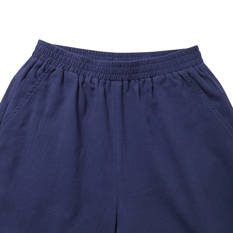 ZANZEA Women Cotton Elastic Waist Solid Color Long Pants Casual Loose Straight Trousers