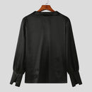 INCERUN Mens Shirts Solid Color Long Sleeve Top Shirts Summer Fashion  Stacked Neck Top Shirts Party Male Clothing