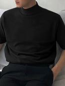 INCERUN Mens Casual Stand Collar Top Solid Color Short Sleeve T-Shirt