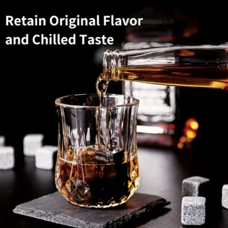 Reusable Whiskey 6 Ice Stones Set Whiskey Stones 2 Whisky Glasses Set Granite Ice Cube Stainless Steel Clips with Fleece Bag Wooden Gift Best Gift for Men
