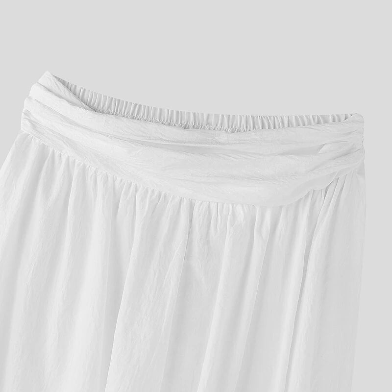 INCERUN Mens Deconstructed Solid Color Layered Pant Fashion Comfortable Elastic Waist Trousers for Men