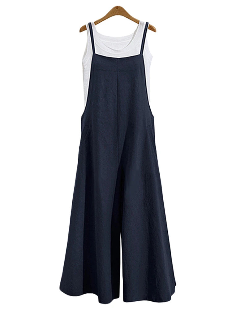 ZANZEA Plus Size Women Overalls Bib Pants Loose Pockets Jumpsuit