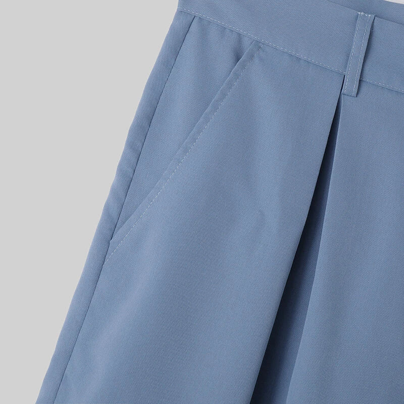 INCERUN Men Pants Solid Color High-waisted Straight-legged Trousers Comfy Button Loose Fit Men's Black Pant