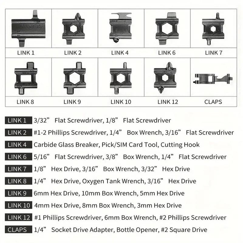 IPRee Multifunctional Bracelet Tool Stainless Steel Outdoor Bracelets 29 in 1 Bolt Screwdriver Bike Wrench Watch Strap Tools Kit
