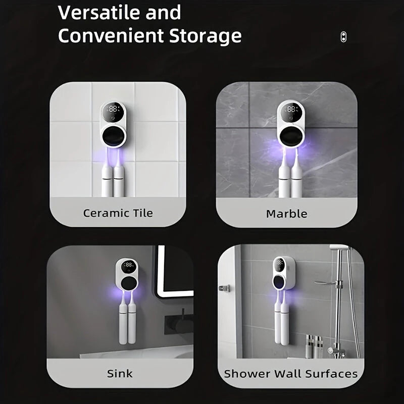 Intelligent Sensor Toothbrush Sanitizer Case UV Smart Toothbrush Sterilizer Toothbrush Holder With Intelligent Power Display Wall-Mounted Toothbrush Storage Rack Disinfection Toothbrush Storage Rack