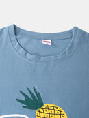 Women Cartoon Fruit Print O-Neck Loose Pants Cotton Comfy Plus Size Home Pajamas Sets