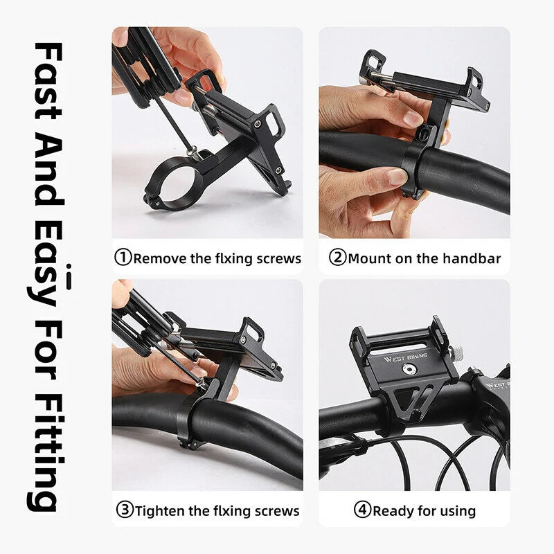 WEST BIKING Bike Holder Aluminum Alloy 180 Adjustable Shockproof Anti-fall Handlebar Holder Suit for 55-100mm Cell Phones for Motorcycle Bicycle Scooter