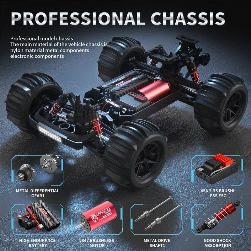Funsky S910 Pro 1/16 2.4G 4WD 45km/h Brushless RC Car Two Battery Desert Off-Road High Speed Full Proportional Vehicles Models RTR Toys