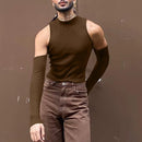 INCERUN Mens T-shirt Fashion Scooped Long Sleeve Black Tshirt Summer Party Solid Color Design T Shirt Top