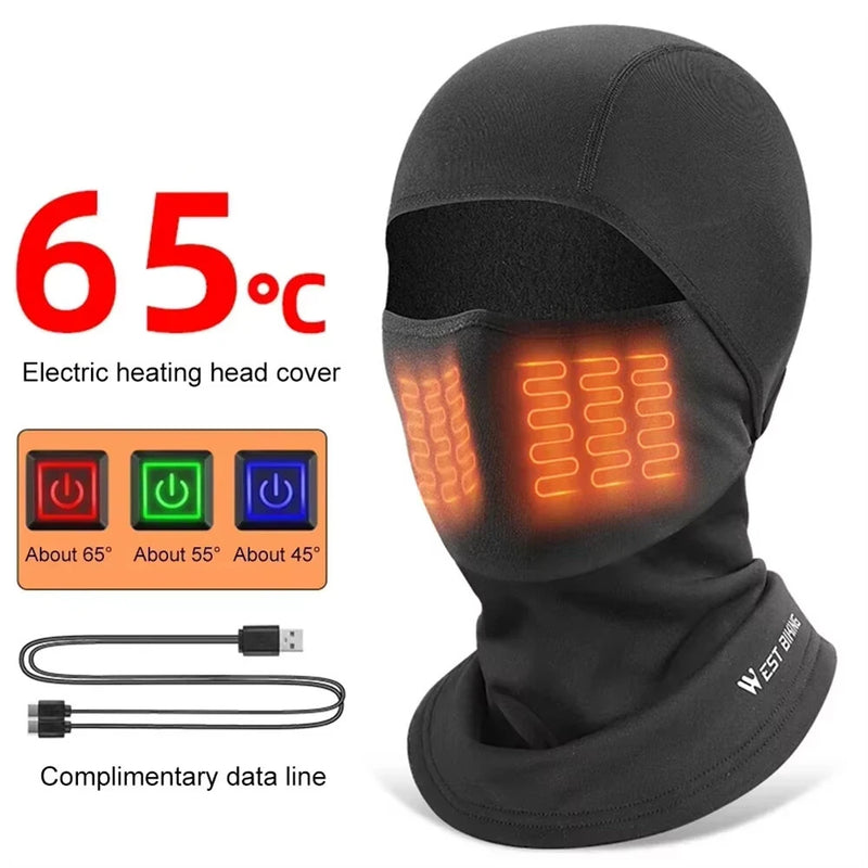 WEST BIKING 65 Electric Heating Cycling Headcover 3 Gears Heated Soft Comfy Windproof Warm Headwear for Riding Skiing Helmet (No Power Bank)