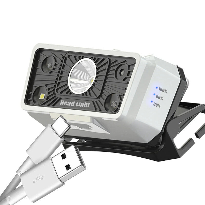 USB Rechargeable Powerful Sensor Headlamp Fishing Camping Head Flashlight 5 Mode Waterproof Spotlight Headlights Front Lantern for Fishing Camping Hiking