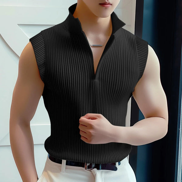 INCERUN Mens Solid Knit Textured Notched Neck Vest Elastic Sleeveless Tank Top for Male