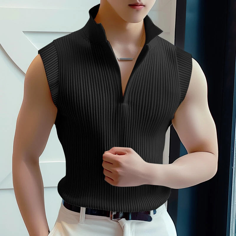 INCERUN Mens Solid Knit Textured Notched Neck Vest Elastic Sleeveless Tank Top for Male
