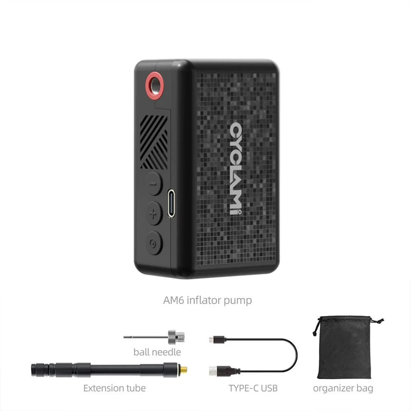 CYCLAMI AM6 130 PSI Mini Bike Air Pump Intelligent Preset Tire Tressure Type-C Charging Inflator for MTB E-Bikes Ball