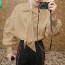 INCERUN Mens Solid Tie Neck Puff Sleeve Loose Shirt