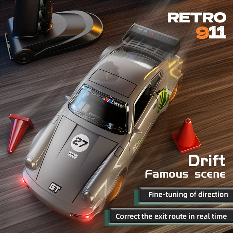88RC 911 RTR 1/43 2.4G 4WD Drift RC Car Gyro Alloy Body Shell Desktop Full Proportional Mini Race LED Light Radio Control High-Speed Motor On-Road Racing Vehicle Model Boys Gifts Toys