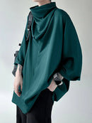 INCERUN Mens Shirt Simple Silky Stacked Collar Shirt Fashion Loose Fit Summer Half Long Sleeve Tops Men