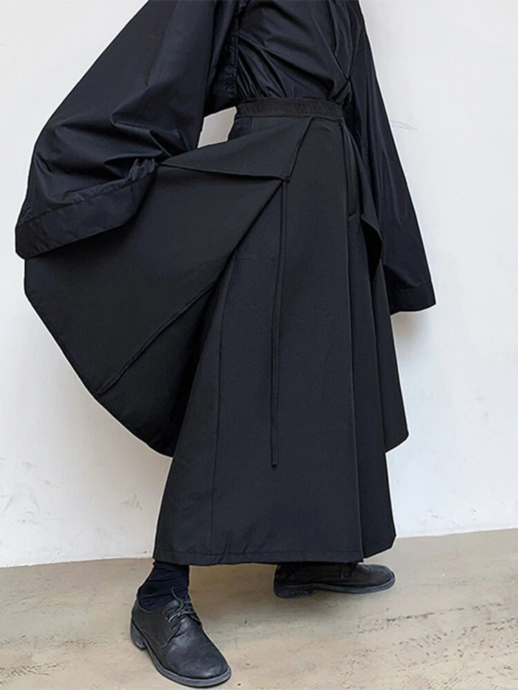 INCERUN Men Pant Elastic Black Irregular Design Skirt Pant Loose Fit Fashion Mens Streetwear Pants S-5XL