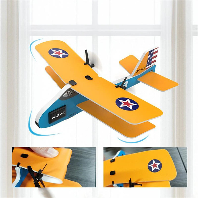 KF801 PT-17 230mm Wingspan 2.4GHz 2CH Gyroscope Stabilization Indoor & Outdoor Mini RC Airplane Glider RTF for Beginner Children Toys