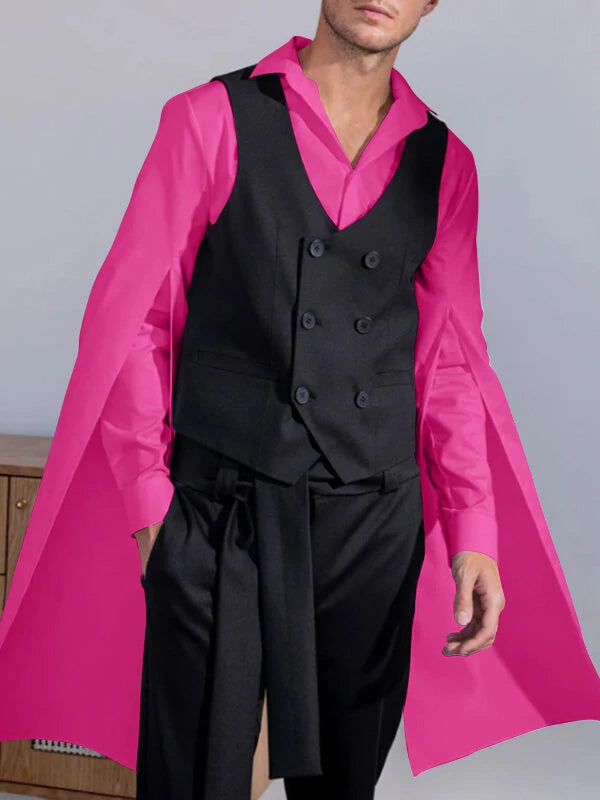 Men Irregular Flared Long Sleeve Lapel Collar Loose Fit Shirt