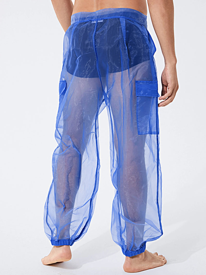 INCERUN Men Transparent Mesh Zipper Pants Nightclub Party Mens Pants Fashion Street Men's Bottoms