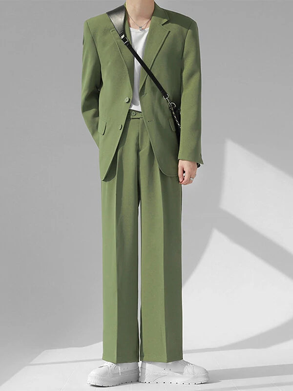 Mens Solid Lapel Blazer Casual Two Pieces Outfits