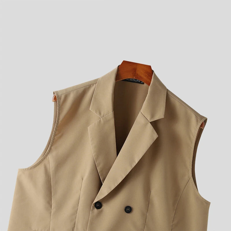 INCERUN Mens Two-piece Suits Trendy Sleeveless Double-breasted Suit Vest + Pants Casual Set Casual Sets Male Plus Size