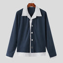 INCERUN Mens Textured Patchwork Striped Long Sleeve Shirt Fashion Lapel Men Top Comfortable