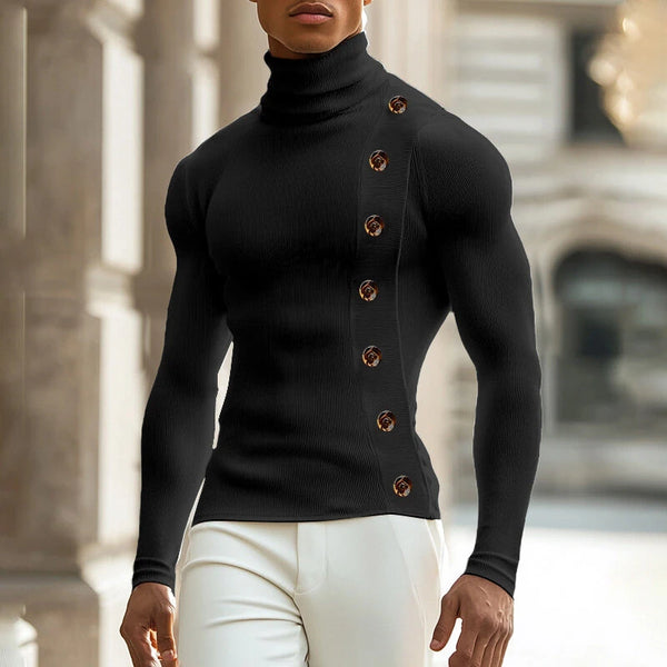 INCERUN Mens Solid Color Textured Pullover Long Sleeve Sweater Fashion Slim Fit High-collar Sweater for Male S 5XL