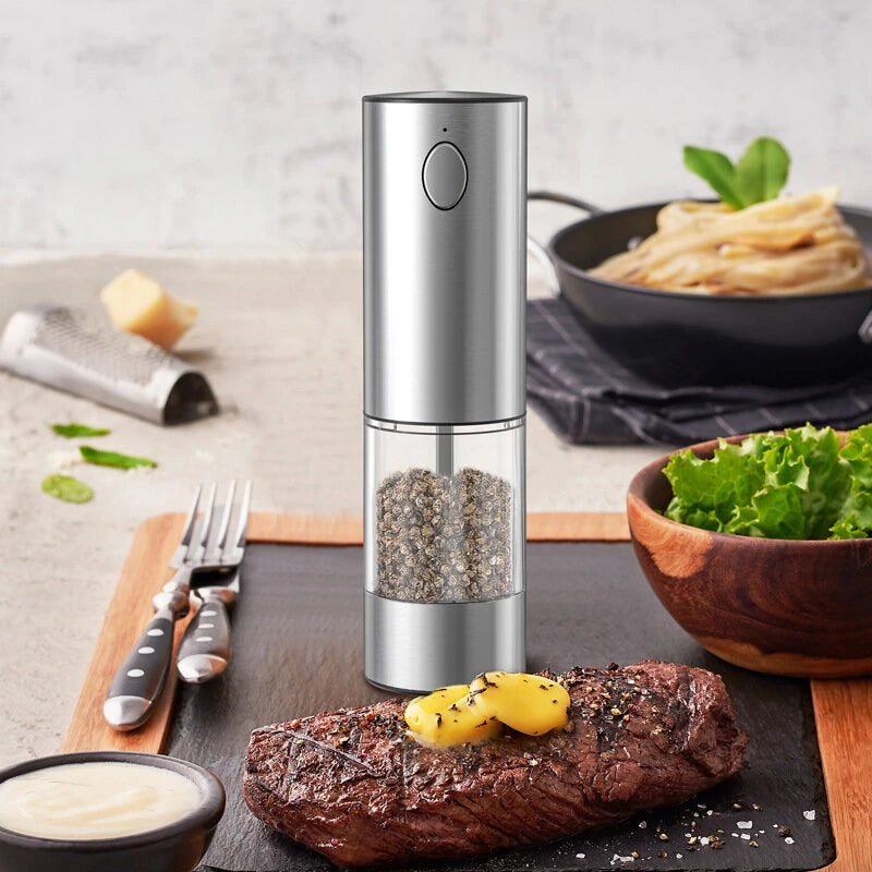 Stainless Steel Electric Pepper Grinder Set Rechargeable 95ML Pepper Grinder Set Sea Salt Grinder Electric Black White Pepper Grinder Bottle