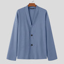 INCERUN Men Simple Textured Cardigan Sweater Comfortable Loose Fit Botton Front Lapel Thick Sweater Cardigan for Men Fall Plus Size S-5XL