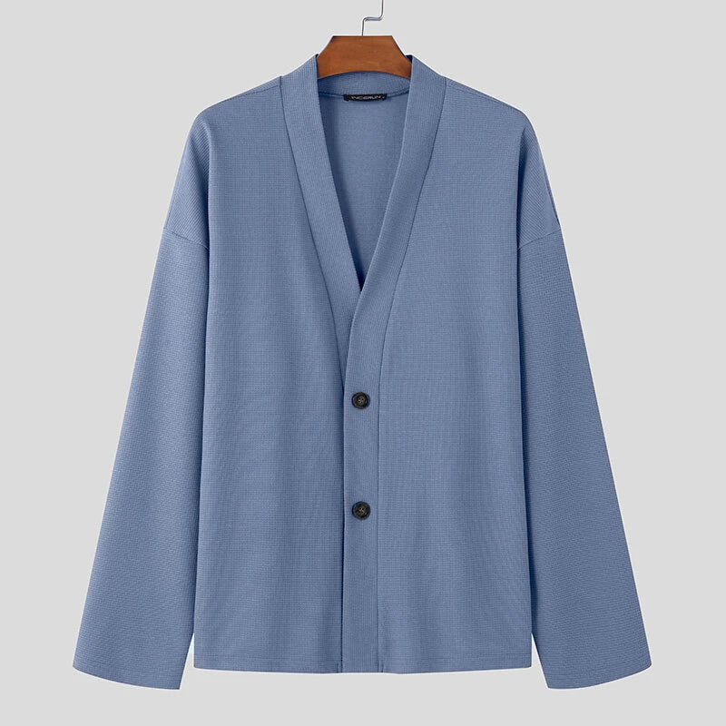 INCERUN Men Simple Textured Cardigan Sweater Comfortable Loose Fit Botton Front Lapel Thick Sweater Cardigan for Men Fall Plus Size S-5XL